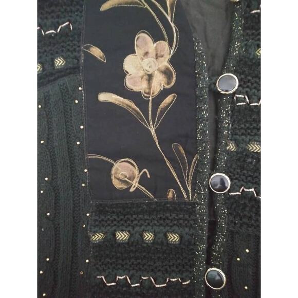 Sandy Starkman Black & Gold Floral Pattern Grandma Cardigan Sz Small - Picture 4 of 7
